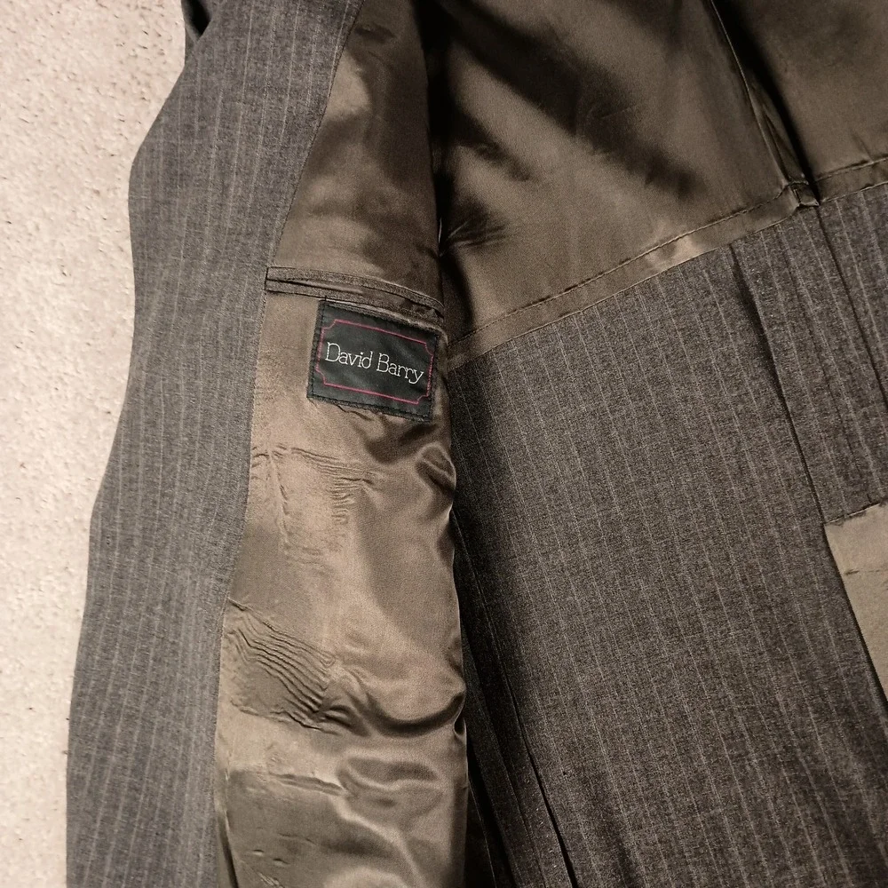 Vintage David Barry 42R 36x29 Men's Suit Grey 4 Color Pinstripe Wool Blend